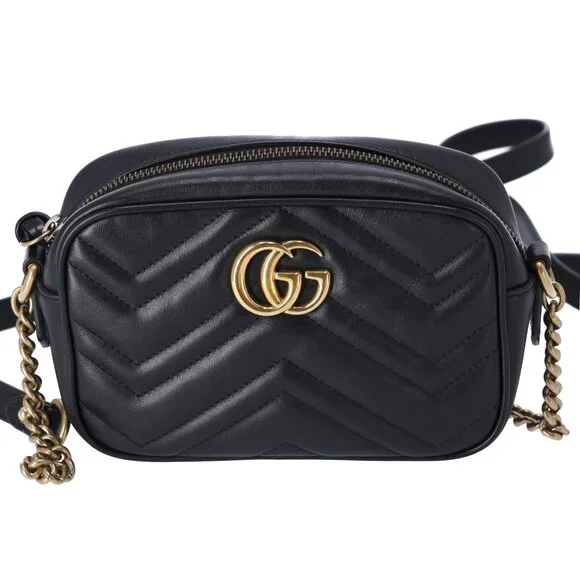 GUCCI GG Marmont Shoulder Bag 448065 Black Leather - Picture 1 of 8